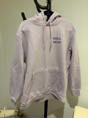 Indigo Lavender Crewneck Hoodie with 'WELL READ' Embroidery